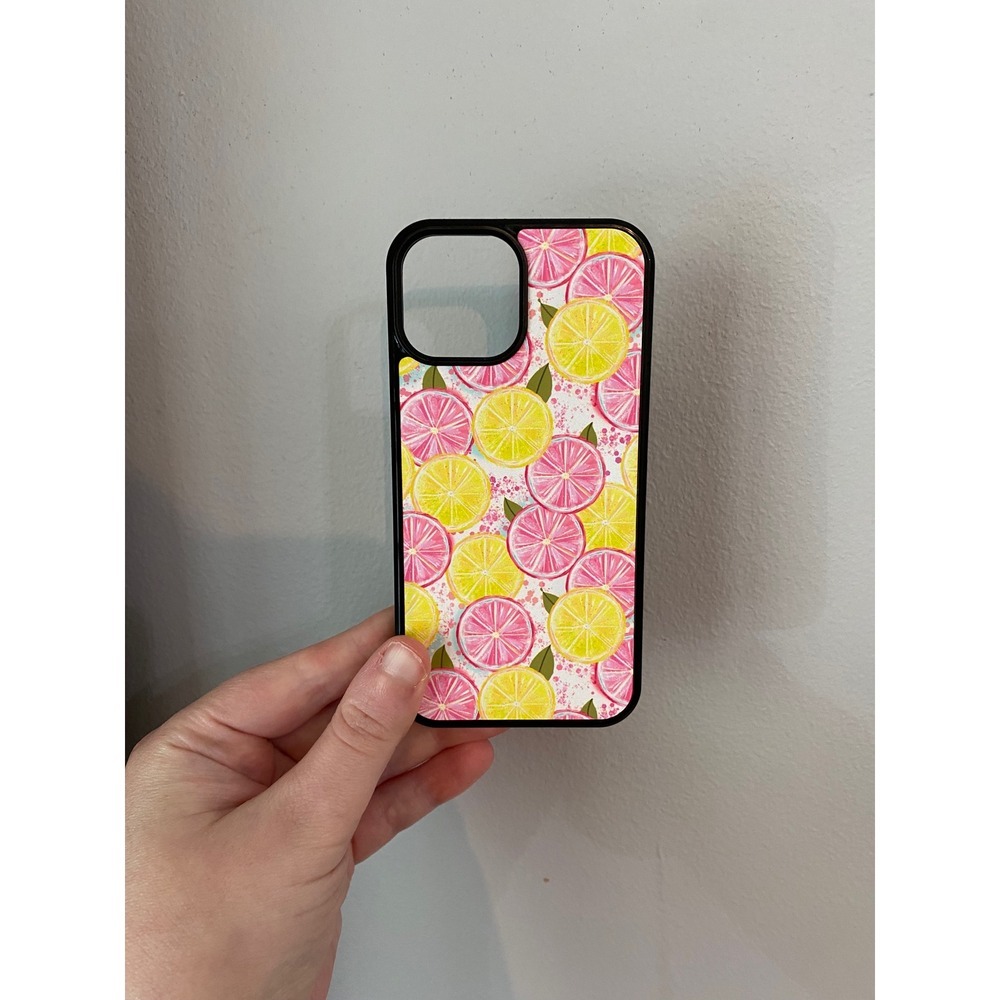 iPhone 13 Mini Case Pink Yellow Citrus Lemon Pattern Black Bumper Protective‎